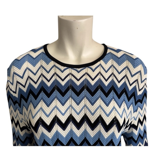 ALFRED DUNNER blue/white Chevron striped sweater nautical pullover women large - Picture 2 of 9